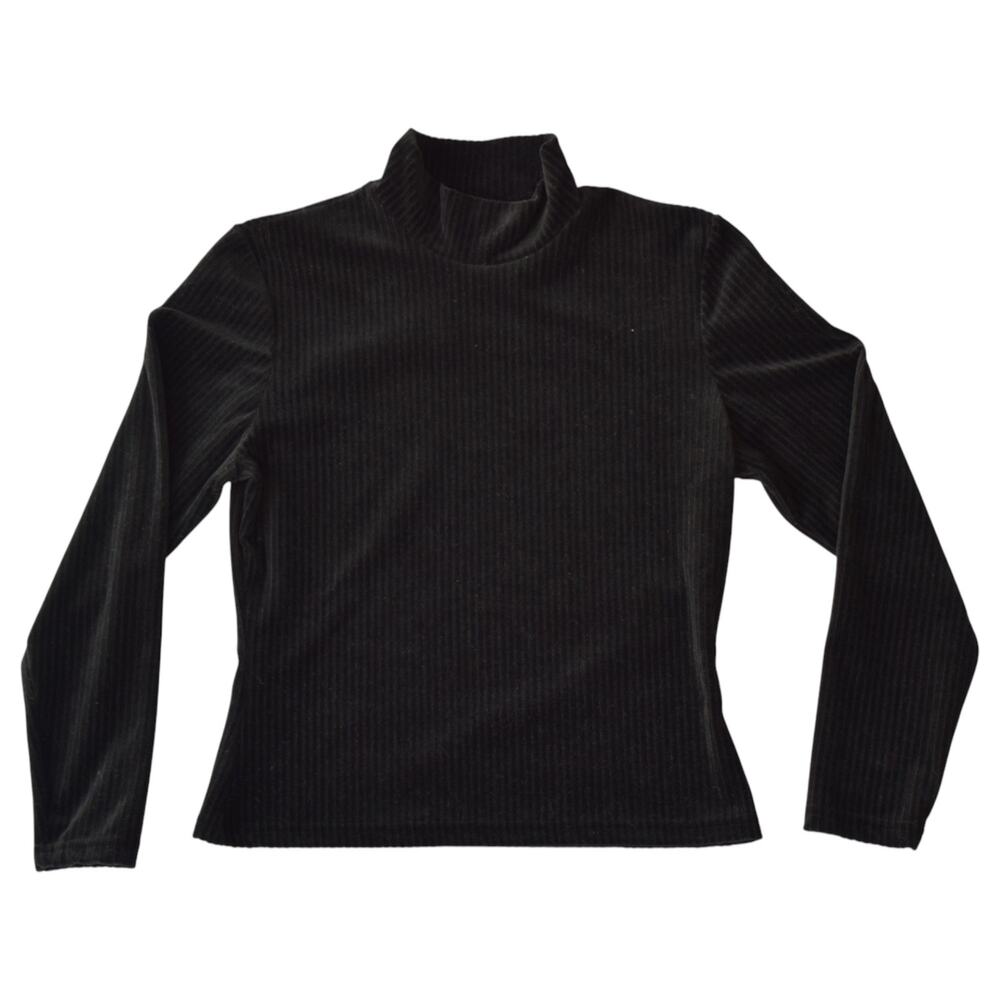 Vintage 90s Black Velvet Mock Neck Long Sleeve Top size Large